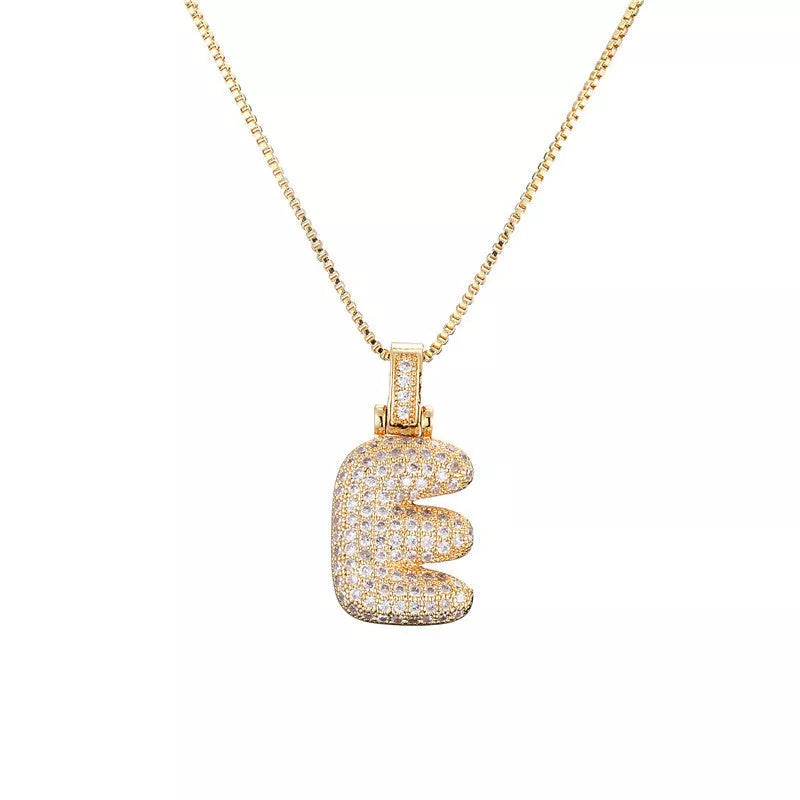Copper Micro Inlaid Zircon Letter Pendant Necklace with customizable alphabet options
