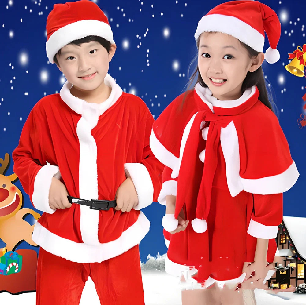Children's golden velvet Christmas costumes in boy and girl styles, 99% cotton fabric, sizes 90-160cm height