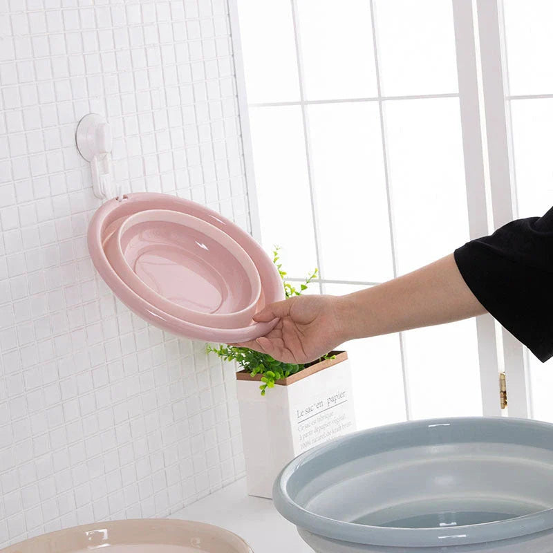 Collapsible outdoor laundry basin made of durable PP and TPR materials, available in various colors and sizes