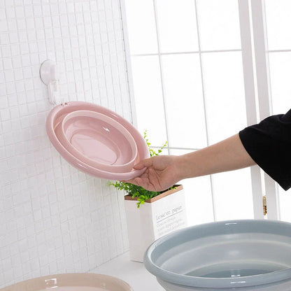 Collapsible outdoor laundry basin made of durable PP and TPR materials, available in various colors and sizes
