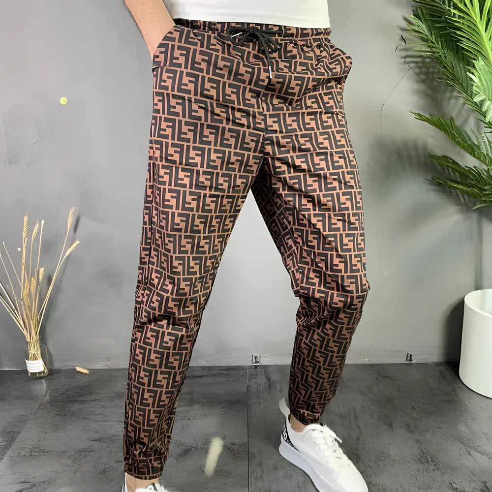Men's plaid print straight-leg trousers in cotton blend, mid-waist fit, available S-XXXL with 2-3cm measurement allowance
