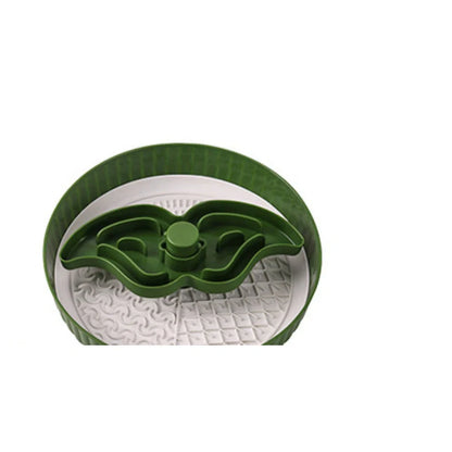 Grey rotating pet food basin with silicone pad showing beard pattern design for slow feeding