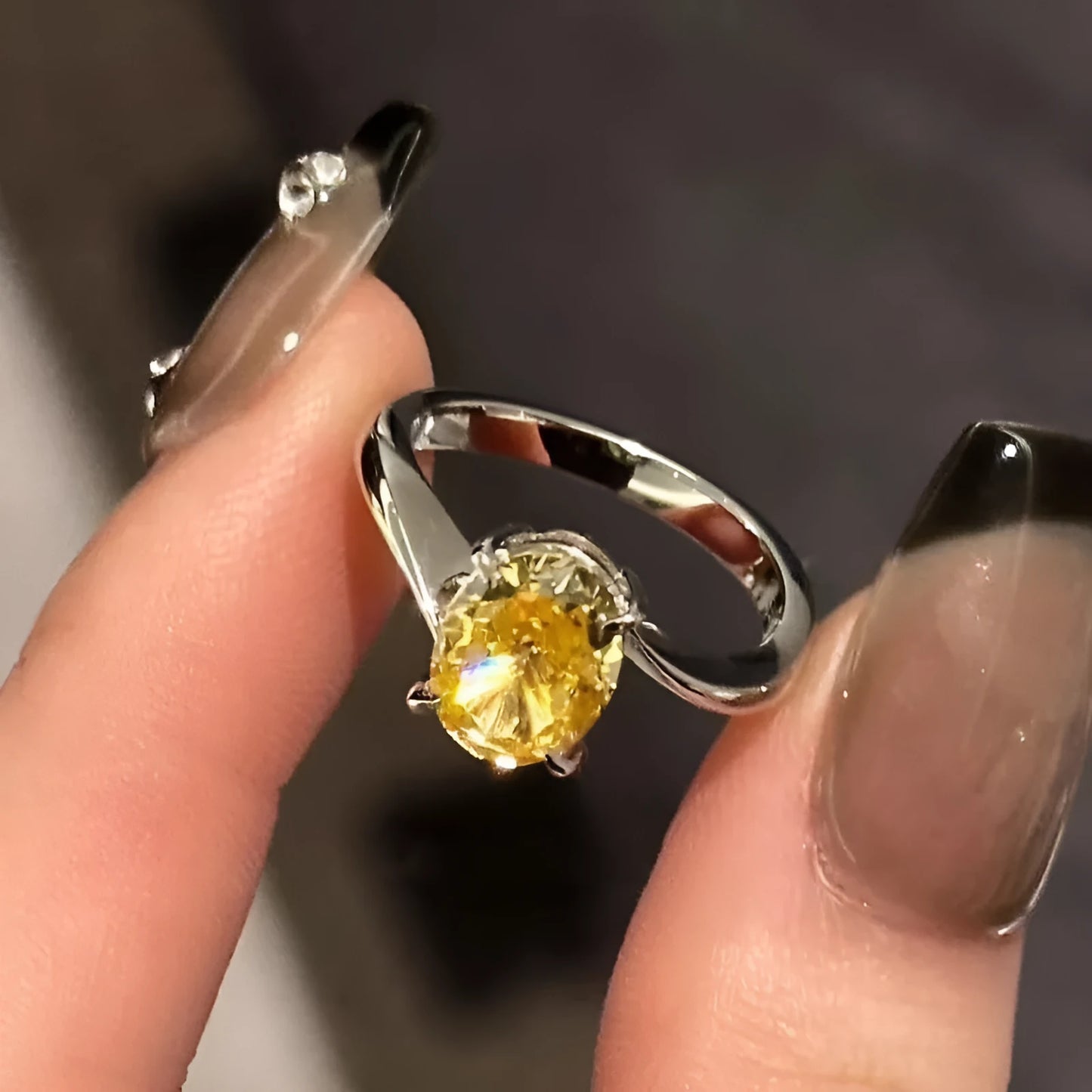 Yellow rock sugar crystal fashion ring for women in copper, showing Seiko-treated finish.