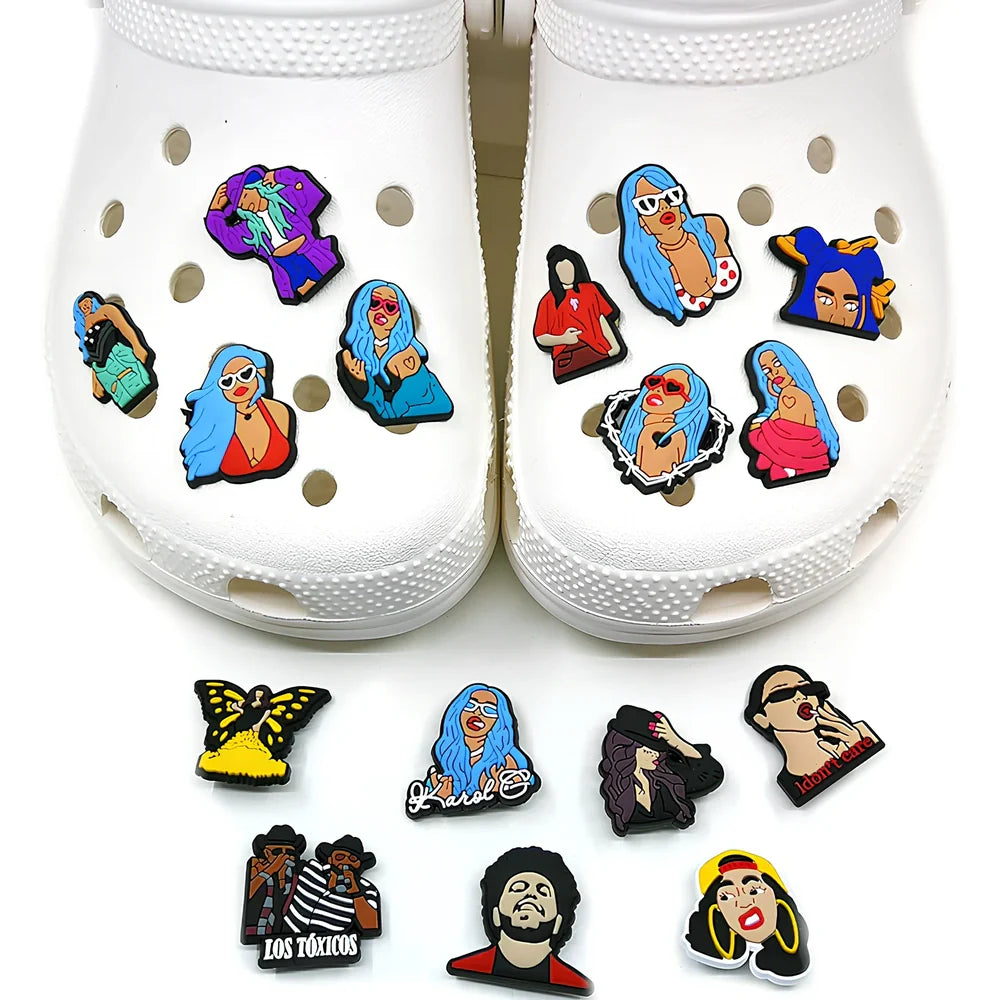 Removable cartoon flower shoe stickers with drip moulded designs on footwear