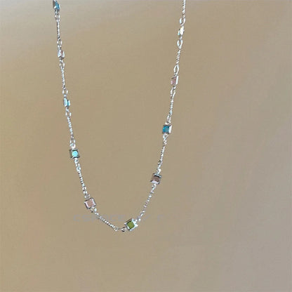 Square colour geometric clavicle chain necklace with artificial crystal pendant