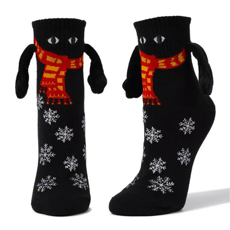 Couple magnetic handle Christmas hand socks in various festive designs