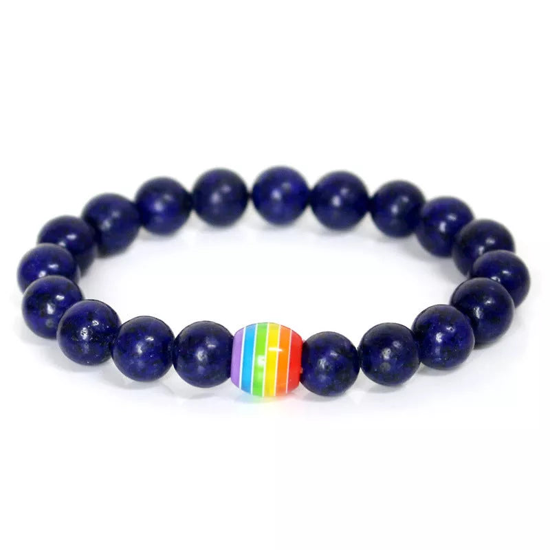 Rainbow Bead Bracelet with natural stone strand in multiple colors