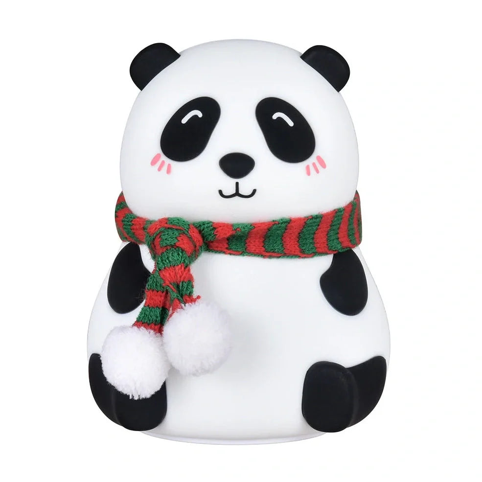 Panda-shaped silicone night light with soft white illumination, USB charging port visible