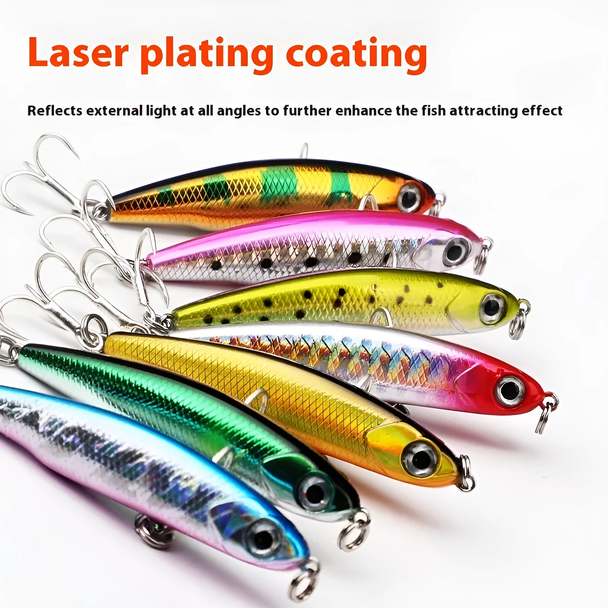 Small silver fish lure pencil bait with double hook, five-piece set with box, 3.5g 5.5g 8.5g 13g