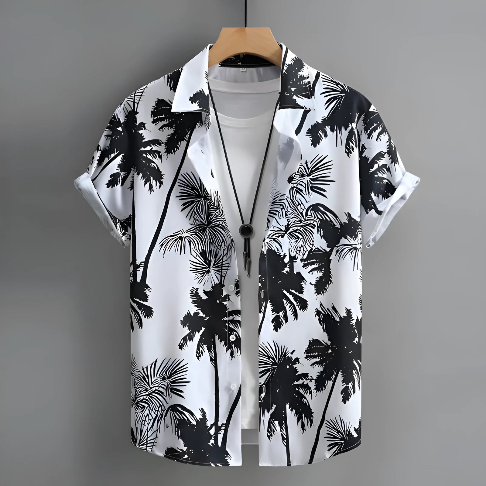 Men's short-sleeved Hawaiian shirt with 3D printed pattern, available in multiple colours and sizes including plus sizes.