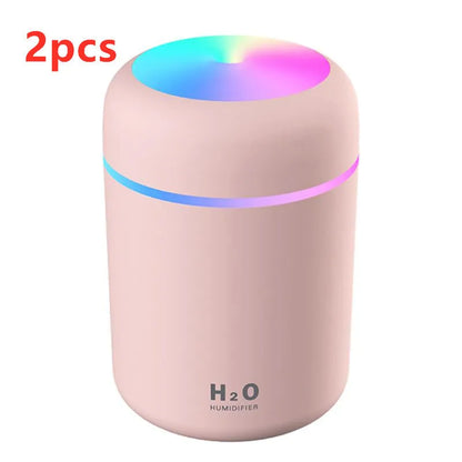 Pink white or navy blue USB desktop humidifier with LED mood lights and 300ml water tank