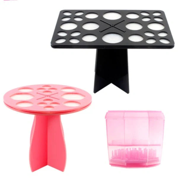 14-hole makeup brush holder in various colors for organized brush storage and drying