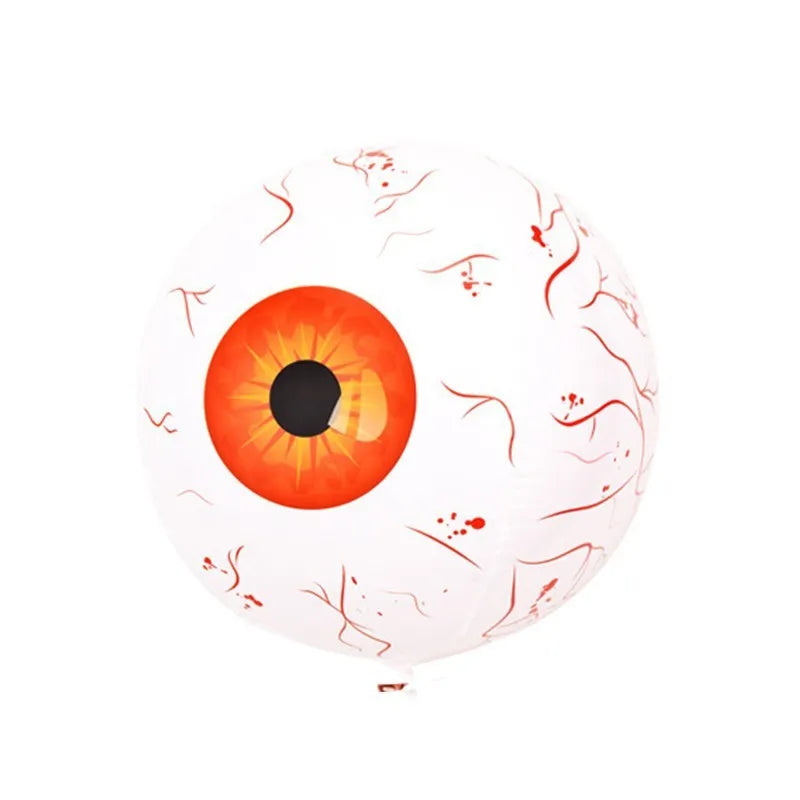 Green Halloween eyeball balloon with red bloodshot pattern, inflated to 40cm diameter.