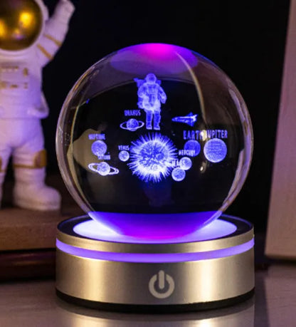 3D inner carving luminous crystal ball night lamp with 8cm white crystal and round touch USB base