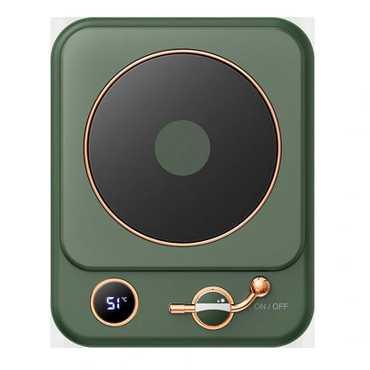 Desktop digital display warming pad with white plated collage surface showing temperature status