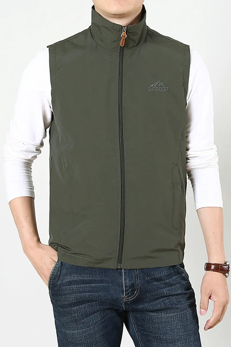 Men's loose fit spring waistcoat vest in chemical fibre blend with side pockets