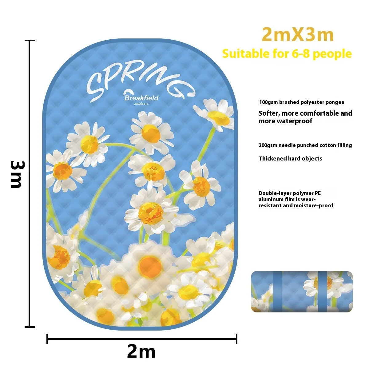 Waterproof ultrasonic thickening picnic mat in seasonal colour with moisture-proof backing for 4-8 people outdoor use