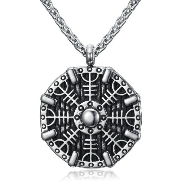 Stainless steel Norse rune necklaces with various Viking symbols and designs