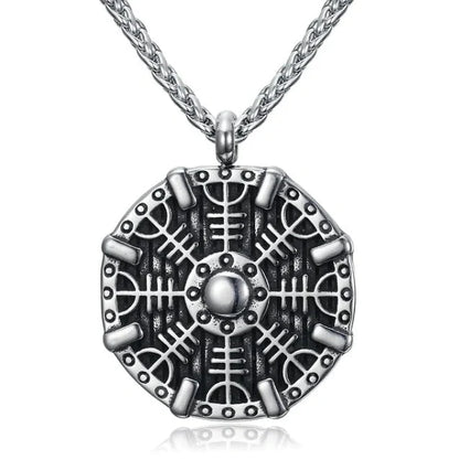 Stainless steel Norse rune necklaces with various Viking symbols and designs