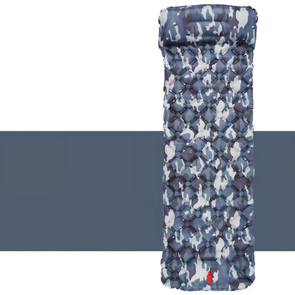 LT-88 navy blue inflatable sleeping pad showing 190cm length and integrated foot strap pillow design