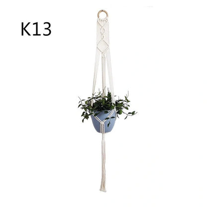 Beige cotton rope hanging basket with various styles for indoor plant display