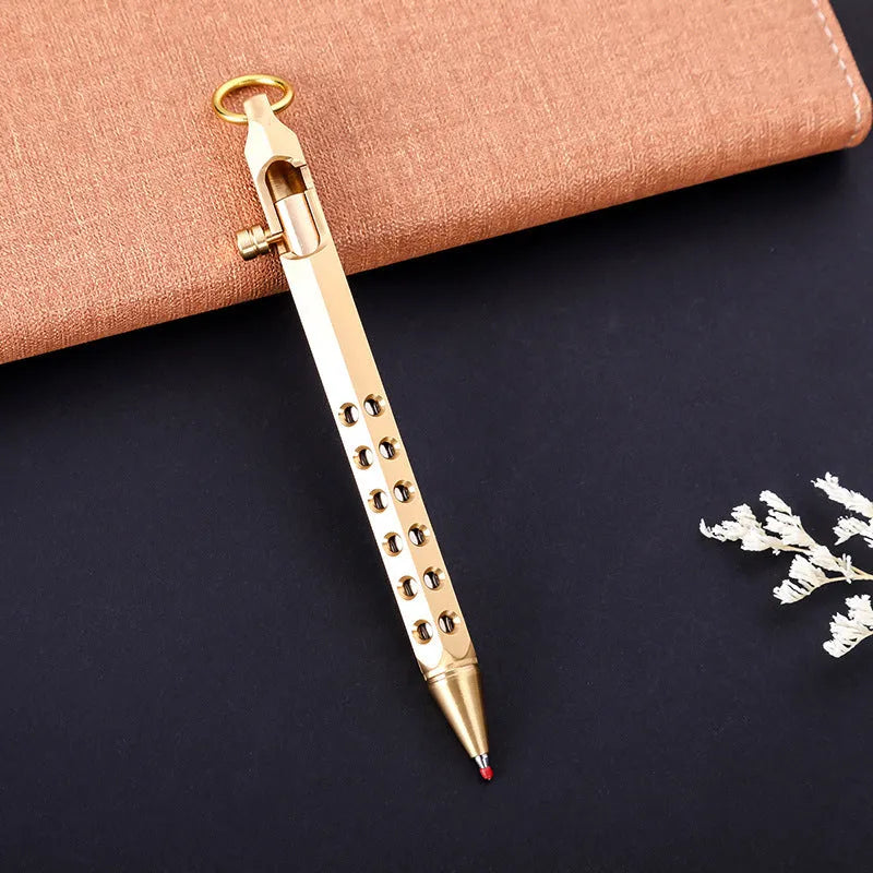 Brass hexagonal bolt action roller pen with 0.5mm tip in natural or black finish