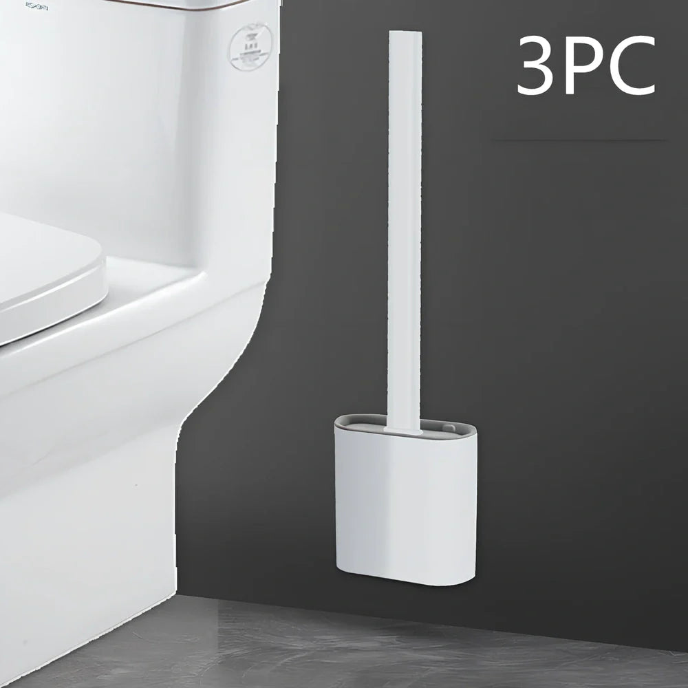 Wall-mounted soft toilet brush with silicone bristles and cover in midnight green colour