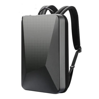 Men's hard shell gaming backpack in black or silver with anti-theft lock, 20-35L capacity, and PC material