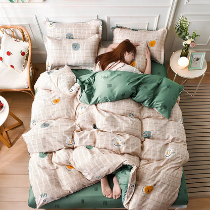 Aloe cotton bedding set with cartoon patterns, available in four colours for UK bed sizes 0.9m to 2.2m