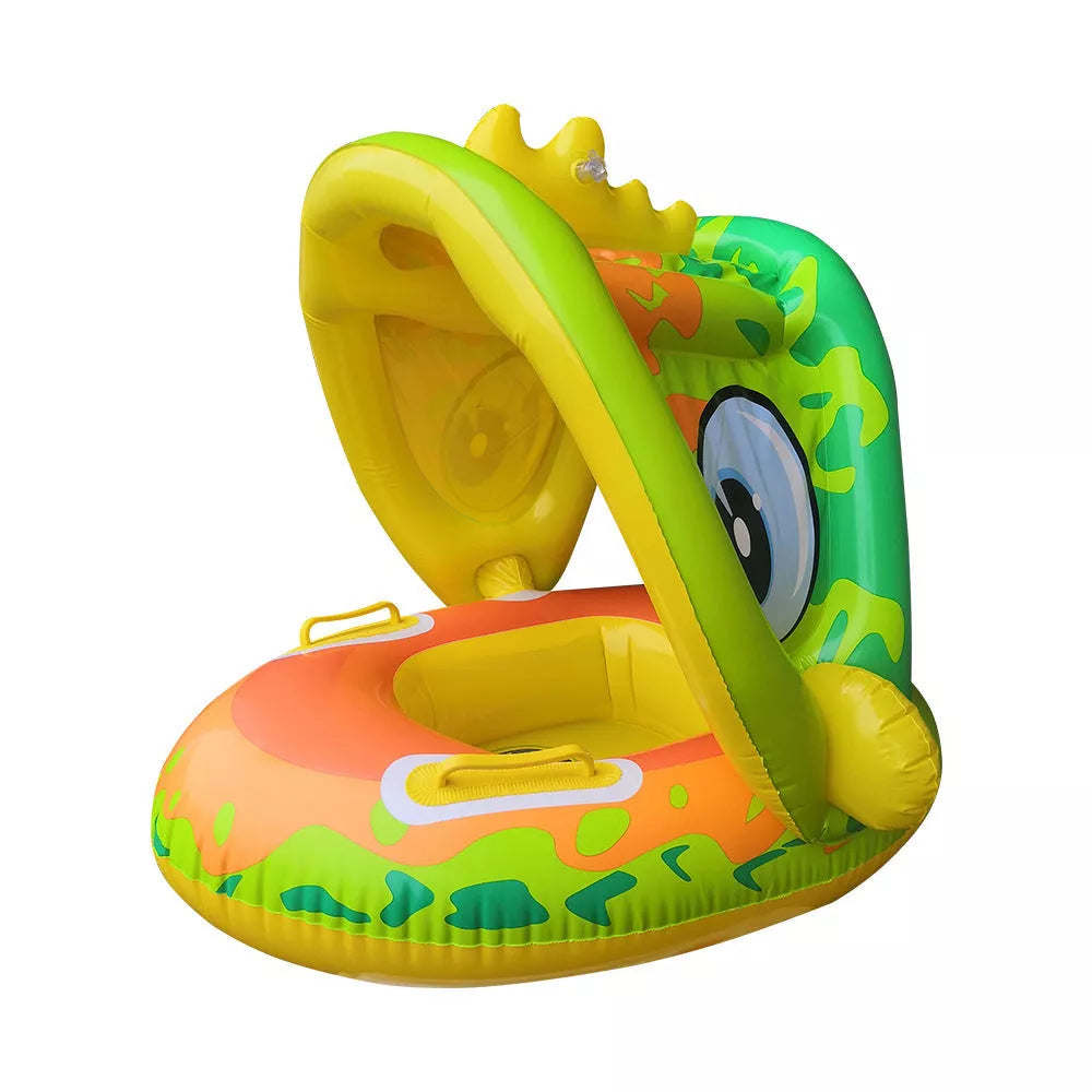 Inflatable dinosaur canopy swimming ring for children with detachable sunshade
