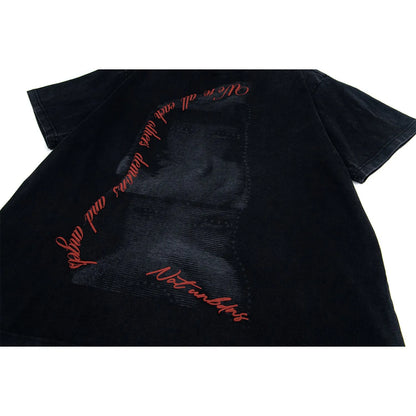 Washed vintage men's loose short sleeve T-shirt in black cotton blend, sizes S to XL