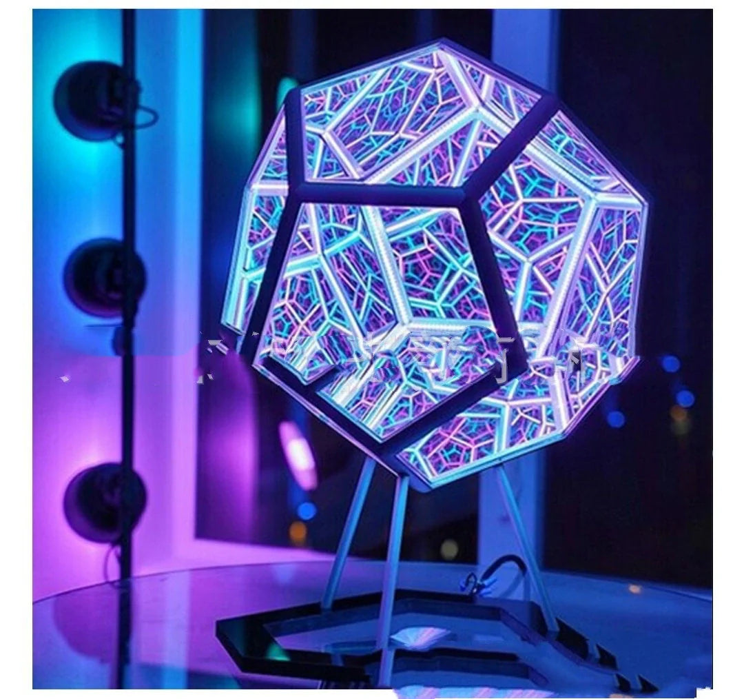 Infinite Dodecahedron LED Galaxy Projector Lamp displaying colorful patterns