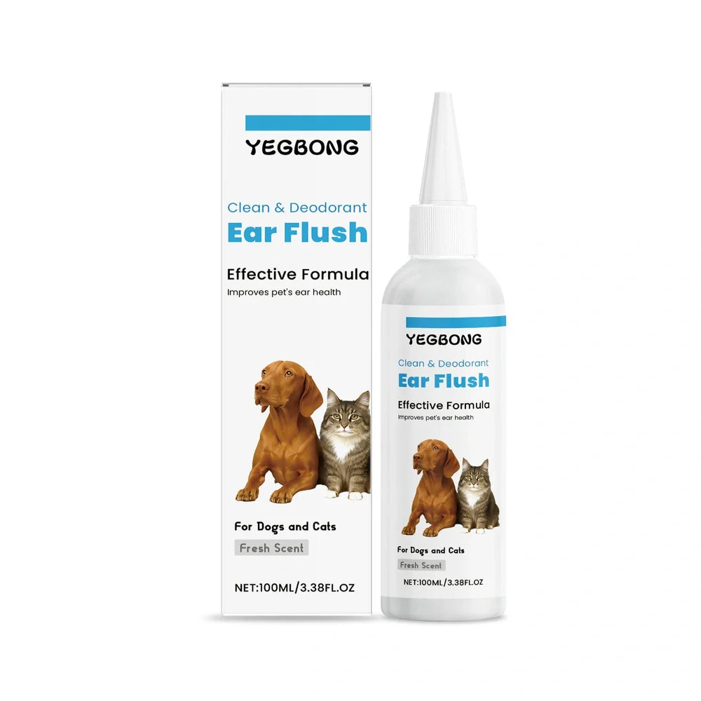 100ml bottle of veterinary ear cleaning solution for dogs and cats with applicator tip