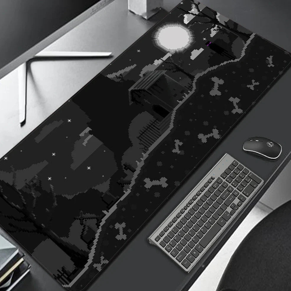 Extended mechanical keyboard mouse pad with heat transfer surface showing dimensions from 300x600mm to 400x900mm