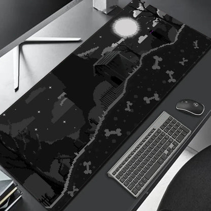 Extended mechanical keyboard mouse pad with heat transfer surface showing dimensions from 300x600mm to 400x900mm