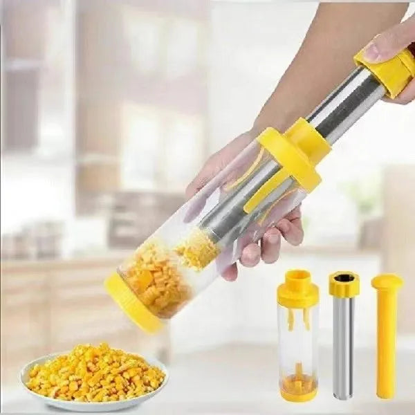Yellow cylindrical corn stripper tool with 27cm height for manual kernel removal
