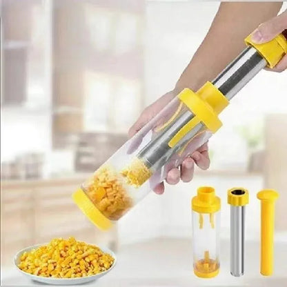 Yellow cylindrical corn stripper tool with 27cm height for manual kernel removal