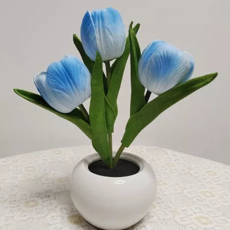 LED Tulip Night Light in ceramic pot with warm glow for home decoration