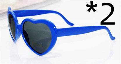 Stylish heart-shaped lighting sunglasses with a plastic frame and resin lenses, creating a mesmerizing effect for romantic occasions