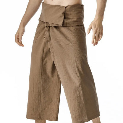 Loose harem yoga pants in solid colour with drawstring waist and straight leg, free size, linen listed