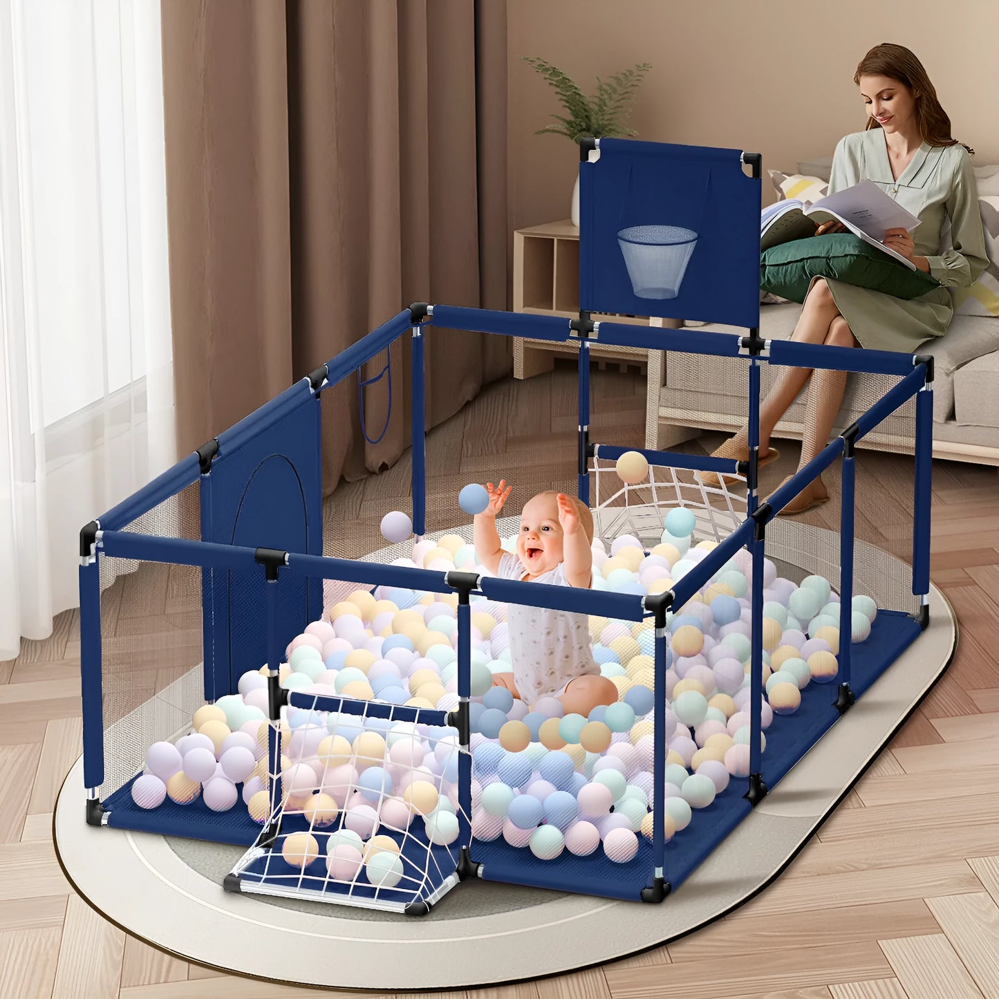 Children's playpen tent with steel pipe framework and Oxford cloth fencing in multiple colour options