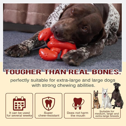 Red dog chew toy for aggressive chewers, measuring 170mm by 132mm by 57mm, for large and medium dogs