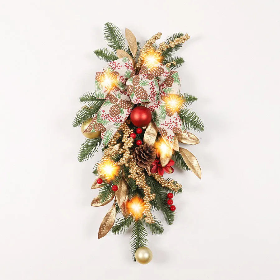 Upside down Christmas garland ornament in American country style, showing plastic construction and optional integrated lights.