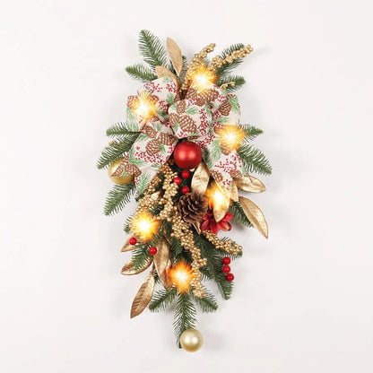 Upside down Christmas garland ornament in American country style, showing plastic construction and optional integrated lights.
