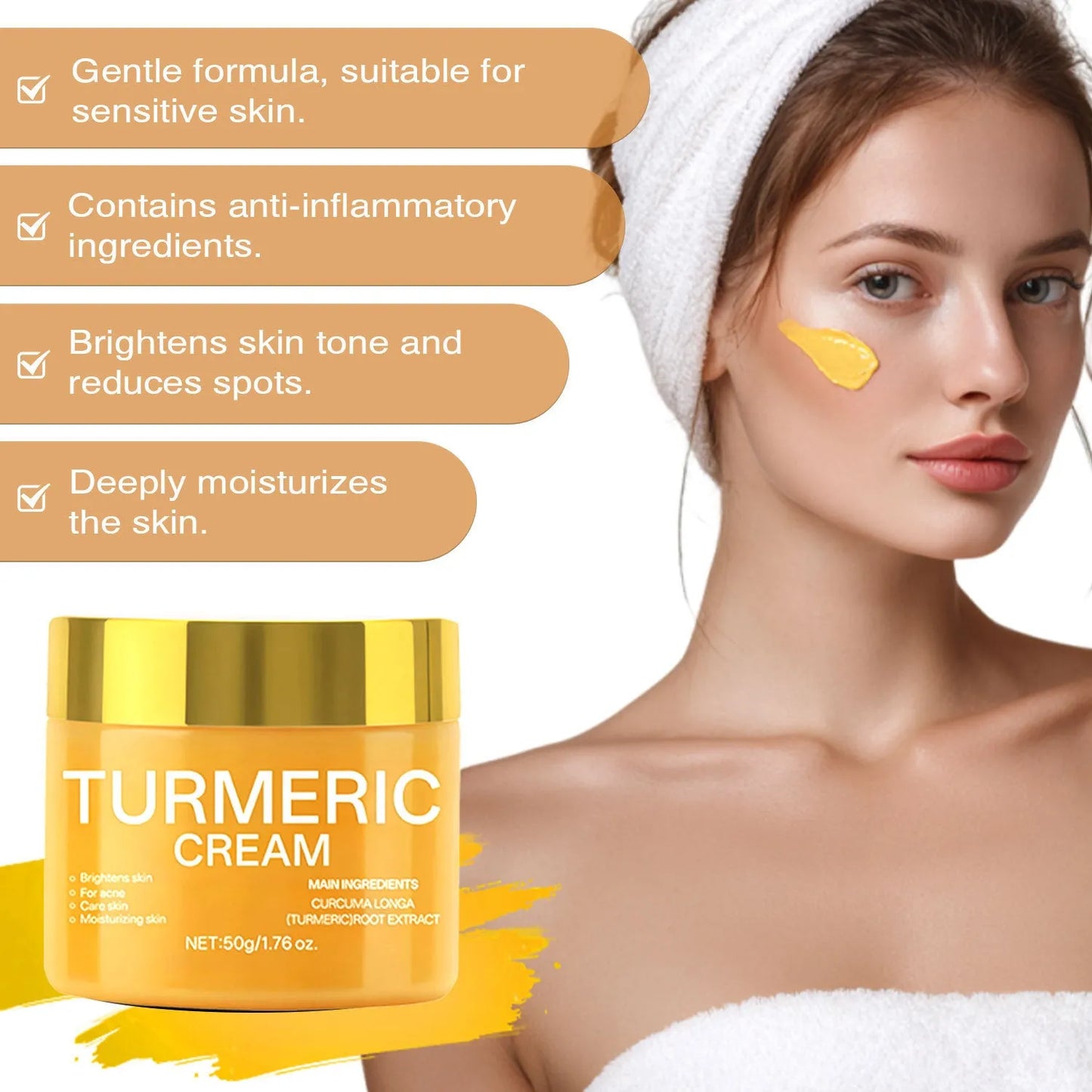 50g jar of brightening and hydrating moisturising cream with dimensions 53mm x 53mm x 48mm