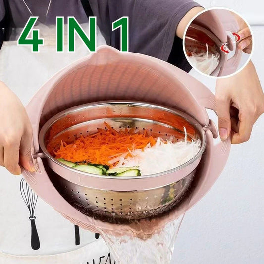 Versatile 4-in-1 Fruit and Veggie Prep Station with Rotating Colander, Slicing Blades, and Stylish Nordic-Inspired Colors