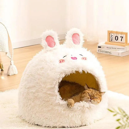 Semi-enclosed cat litter kennel tent in yurt style with bear design.
