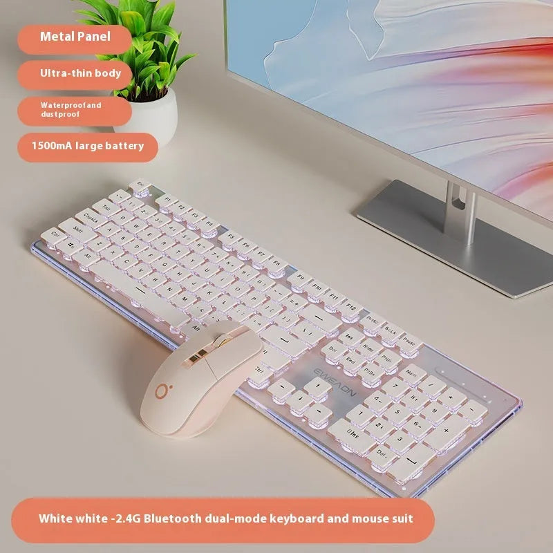 Prewalker V3 retro green mechanical feel keyboard and mouse set on a desk.
