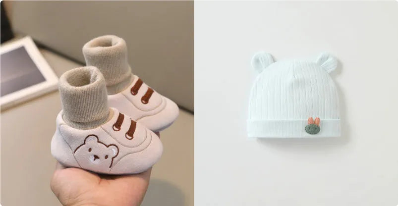 Baby cloth shoes in pink, blue, or khaki with non-slip sole, indoor toddler shoes, inner lengths 11cm to 13cm