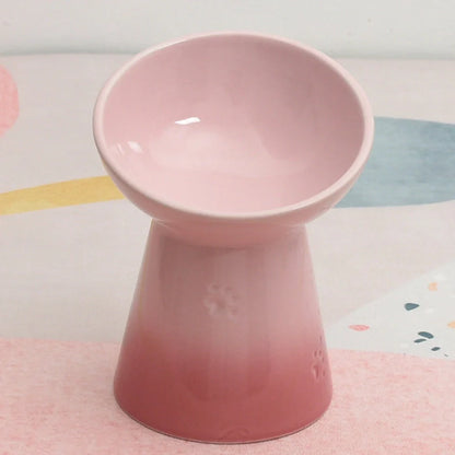 White ceramic pet bowl with high foot neck protector showing 15cm diameter and 8cm height measurement